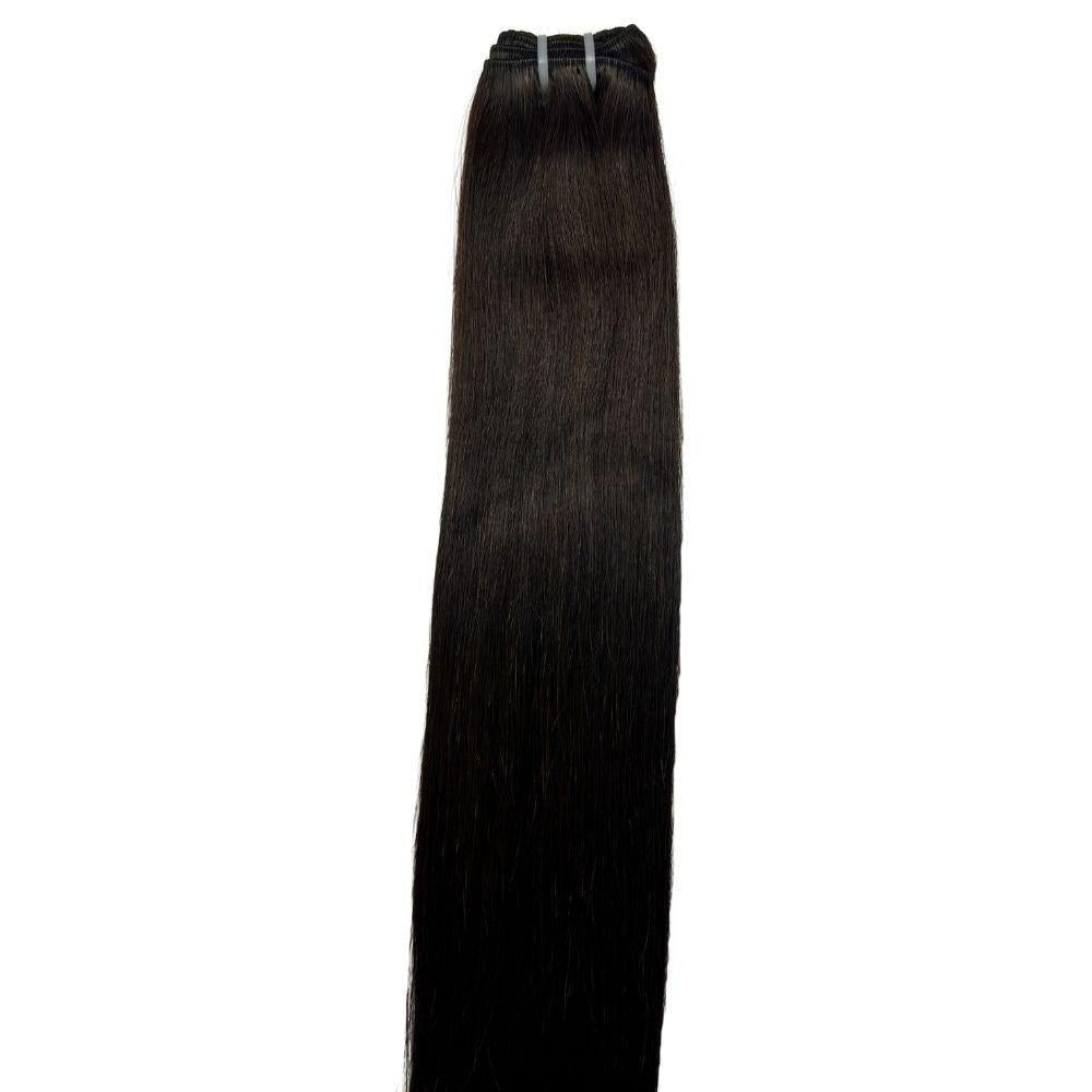 Raw natural black straight human hair bundles from THE HAIR PUSHER PREMIUM LUXE HAIR, showing the smooth, straight hair extensions.