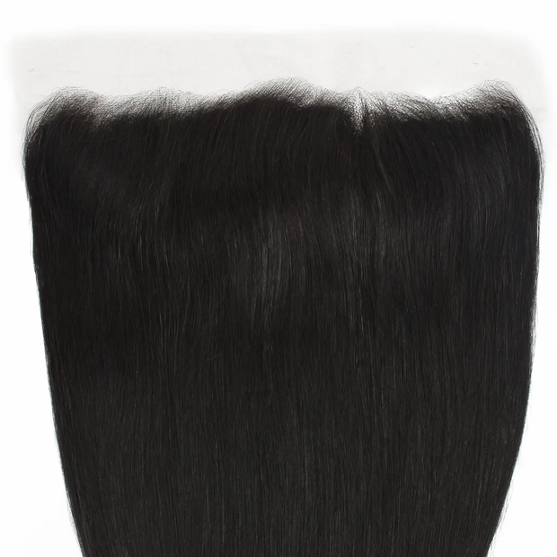 Brazilian straight 13x4 HD lace human hair frontal from THE HAIR PUSHER PREMIUM LUXE HAIR, showing detailed lace and straight hair extension.