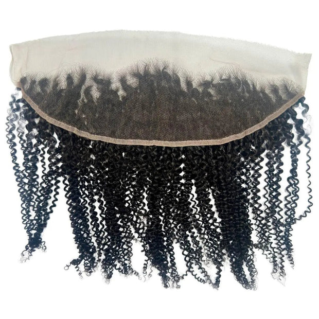 Afro kinky 13x4 HD lace human hair frontal extension from THE HAIR PUSHER PREMIUM LUXE HAIR, shown from the back.