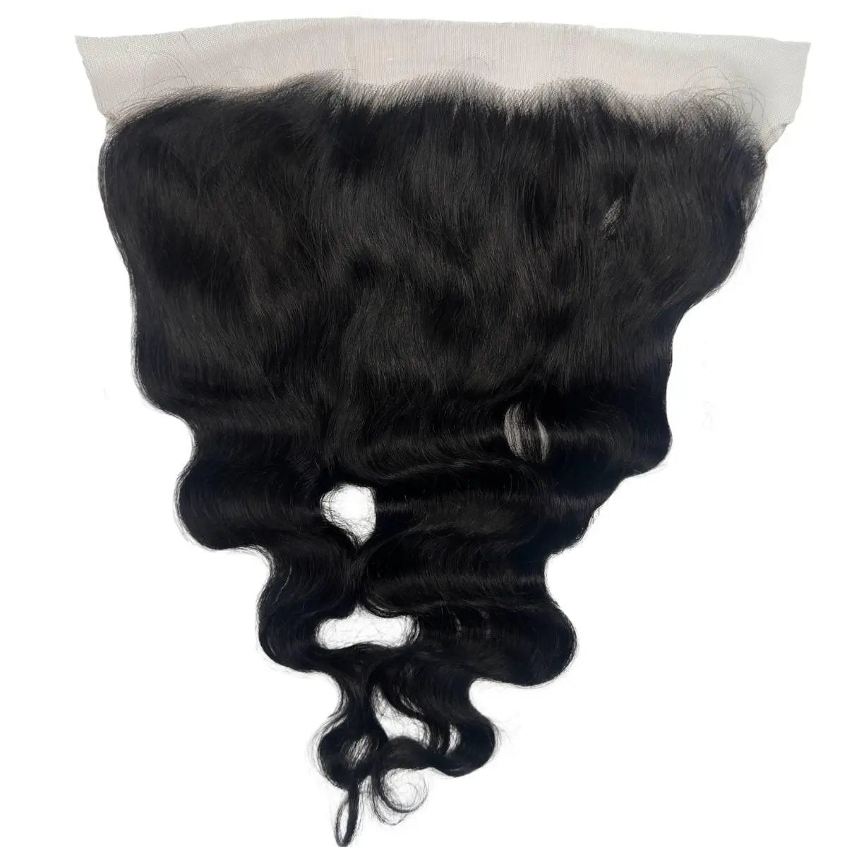 Jet black 13x6 HD lace human hair frontal from THE HAIR PUSHER PREMIUM LUXE HAIR, showcasing natural wave texture and lace detailing.