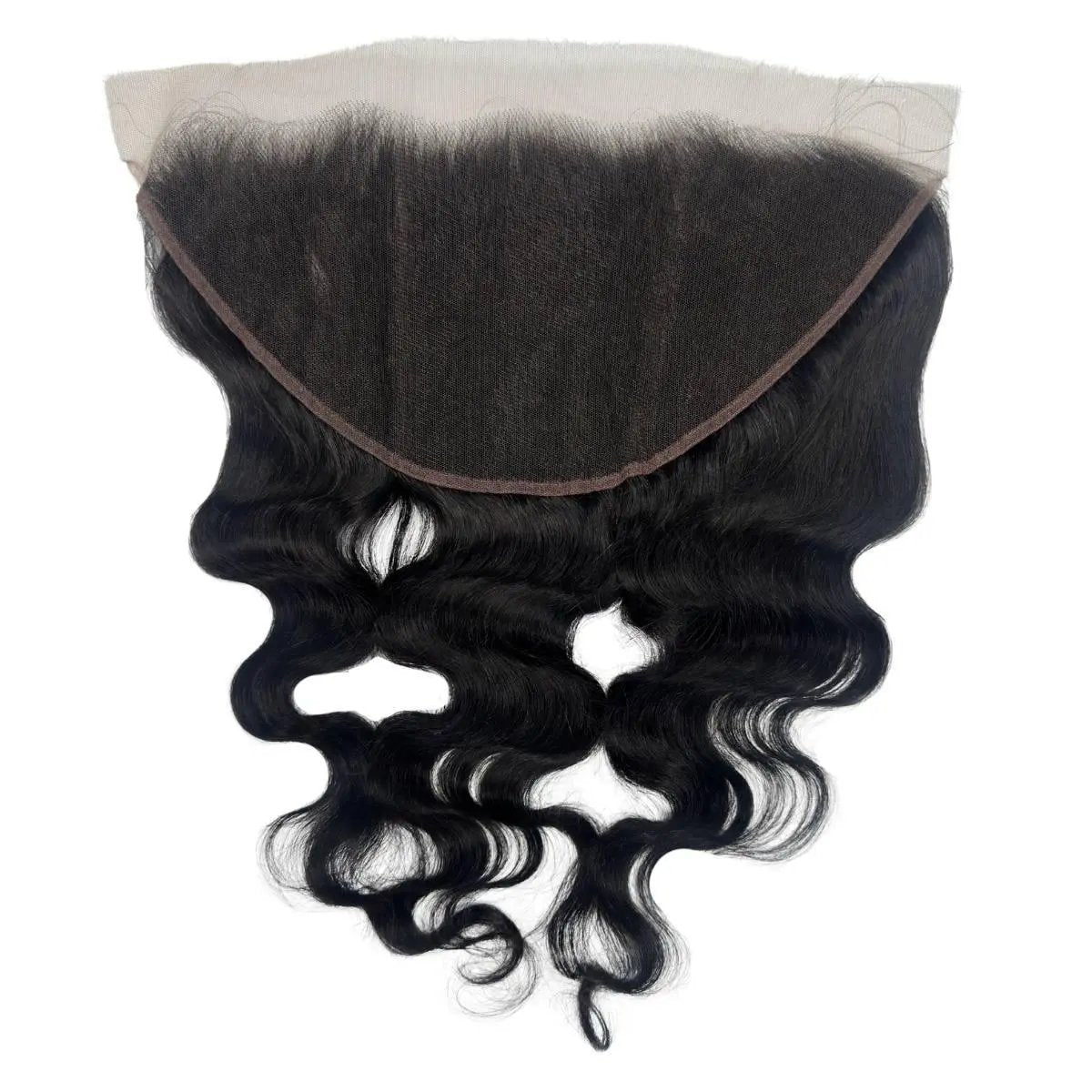Jet black 13x6 HD lace frontal from THE HAIR PUSHER PREMIUM LUXE HAIR, showcasing the body wave texture and detailed lace design.