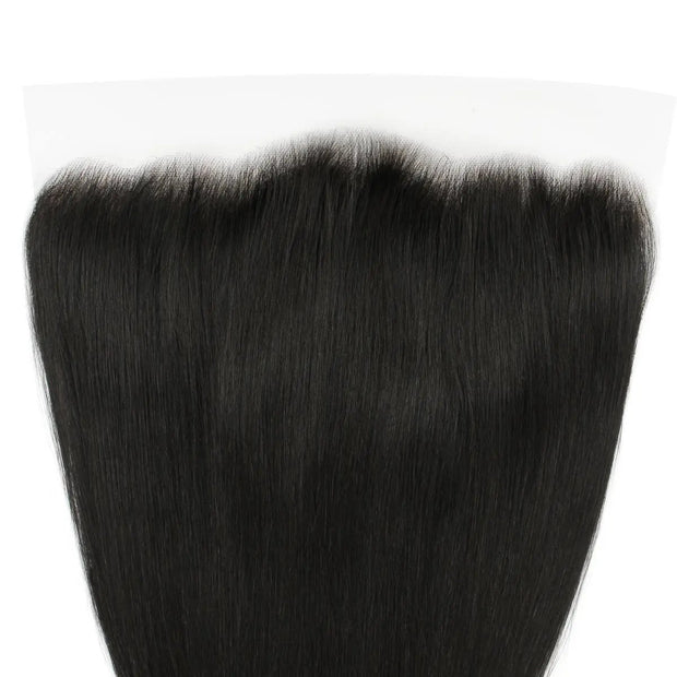 Straight 13x6 HD lace human hair frontal extension by THE HAIR PUSHER PREMIUM LUXE HAIR, showing the lace front and straight hair strands.