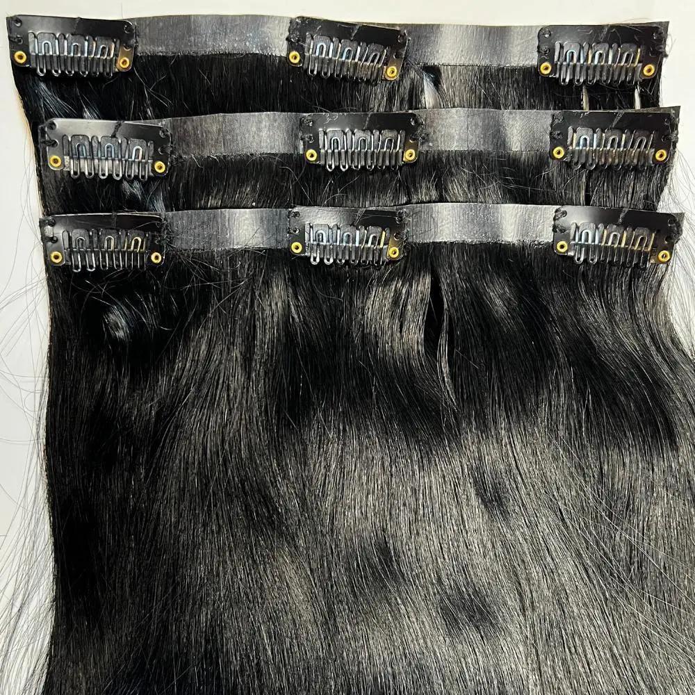 Jet Black Seamless Clip-In 100% Human Hair Extensions Private Label