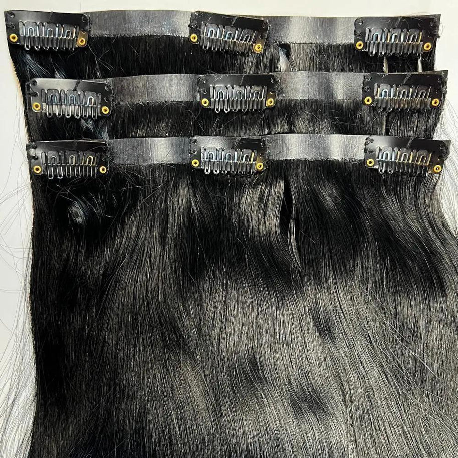 Jet Black Seamless Clip-In 100% Human Hair Extensions Private Label