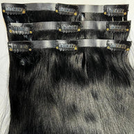 Jet Black Seamless Clip-In 100% Human Hair Extensions Private Label
