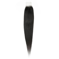 Brazilian silky straight 2x6 HD lace human hair closure by THE HAIR PUSHER PREMIUM LUXE HAIR, showcasing natural straight hair texture.