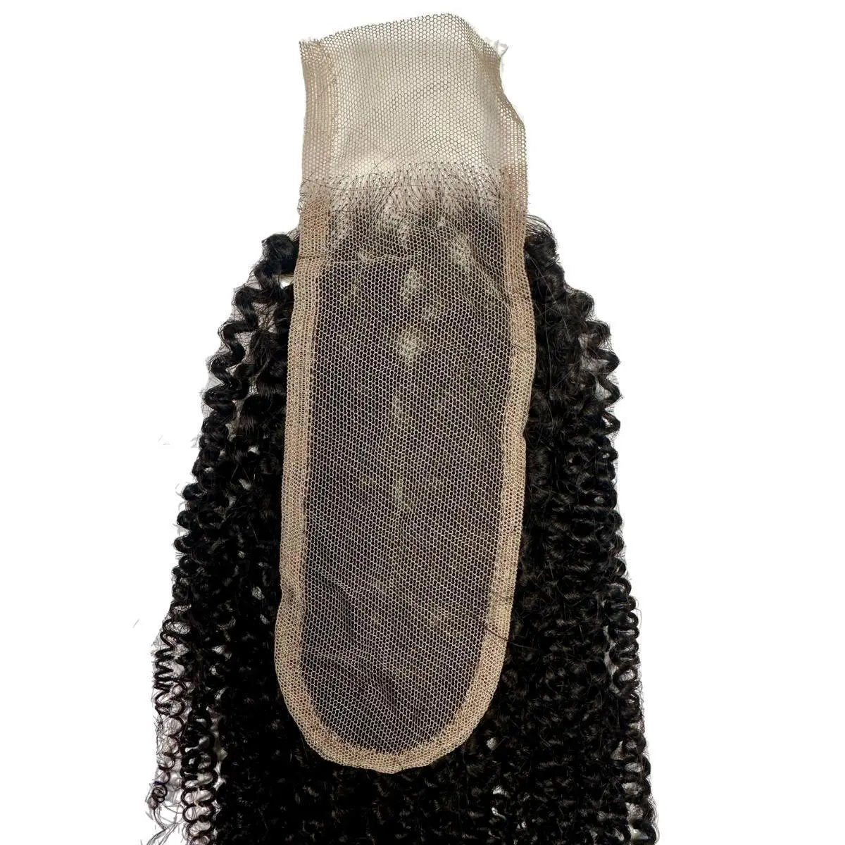 Afro kinky 2x6 transparent lace human hair closure from THE HAIR PUSHER PREMIUM LUXE HAIR, showing detailed lace and kinky curl texture.