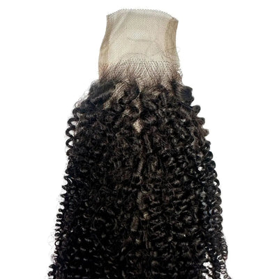 Afro kinky 2x6 transparent lace human hair closure from THE HAIR PUSHER PREMIUM LUXE HAIR, showing detailed lace and textured hair.