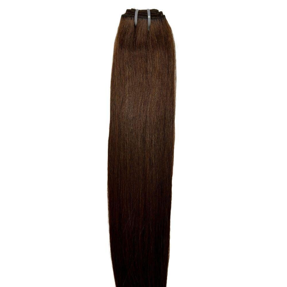 Dark brown straight human hair bundles from THE HAIR PUSHER PREMIUM LUXE HAIR, showcasing smooth, shiny hair extensions.
