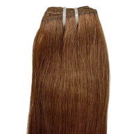 Raw medium brown straight human hair bundles from THE HAIR PUSHER PREMIUM LUXE HAIR, showing the sleek, straight texture and natural shine.