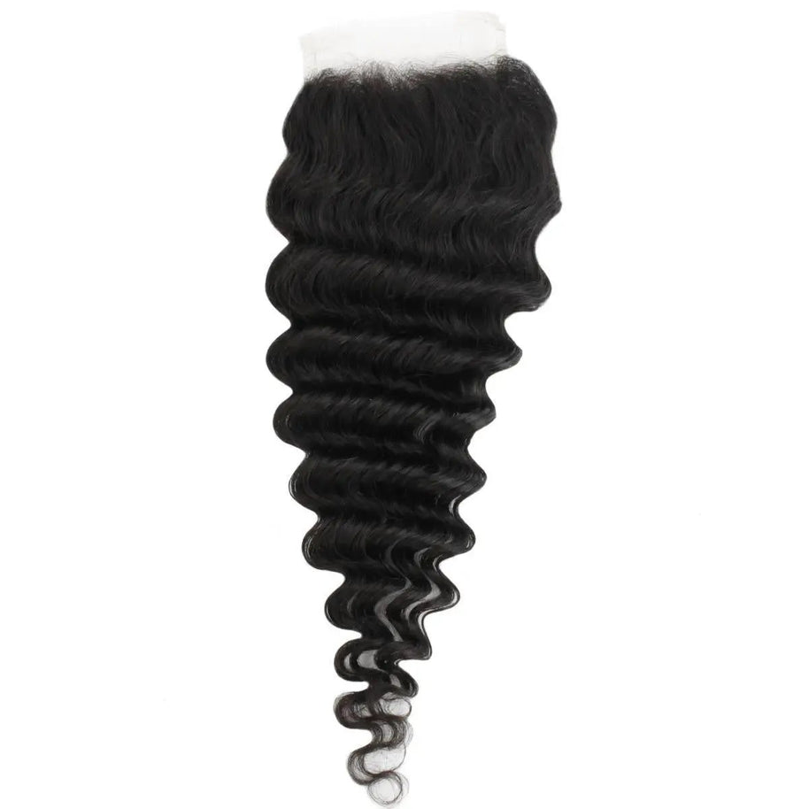 Deep Wave 4x4 Transparent Lace Human Hair Closure Private Label