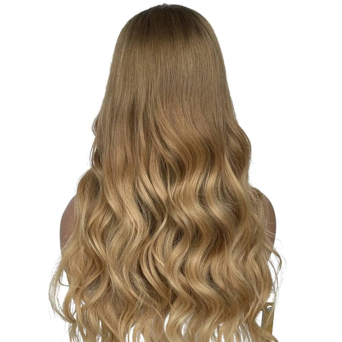 Honey blonde ombre wavy 5x5 HD lace closure wig, 26 inches, 180% density from THE HAIR PUSHER PREMIUM LUXE HAIR.