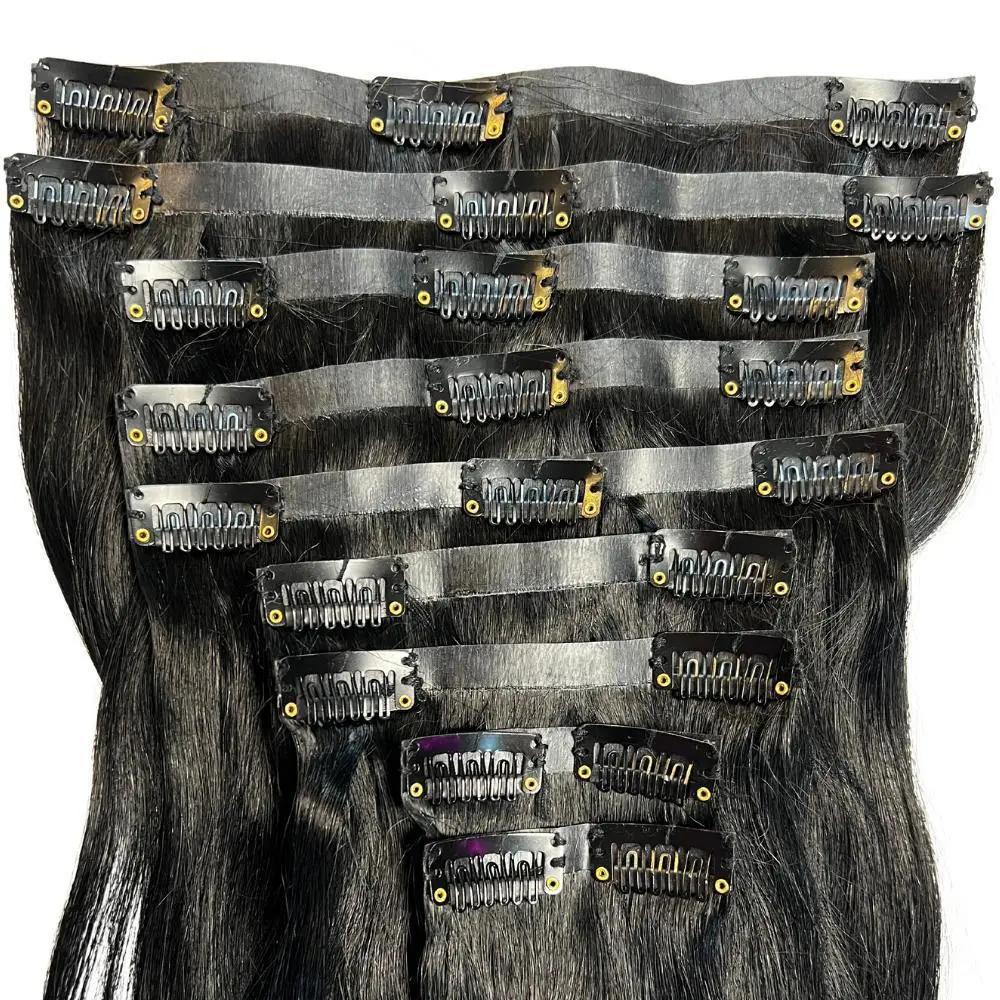 Jet Black Seamless Clip-In 100% Human Hair Extensions Private Label