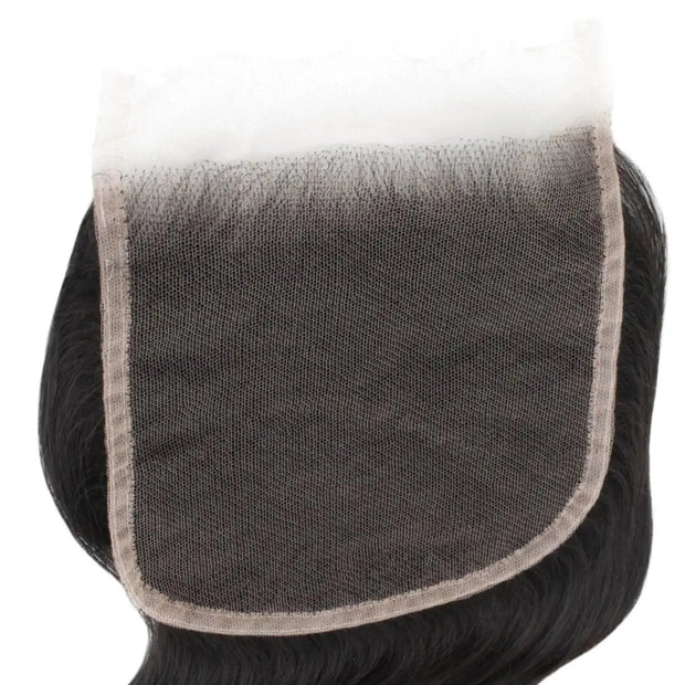 Body Wave 5x5 HD lace human hair closure by THE HAIR PUSHER PREMIUM LUXE HAIR, showcasing natural wave pattern and lace detail.