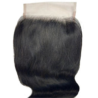 Jet black 5x5 HD lace human hair closure from THE HAIR PUSHER PREMIUM LUXE HAIR, featuring body wave texture.