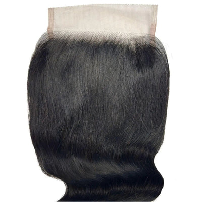 Jet black 5x5 HD lace human hair closure from THE HAIR PUSHER PREMIUM LUXE HAIR, featuring body wave texture.