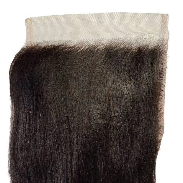 Yaki straight 6x6 HD lace human hair closure from THE HAIR PUSHER PREMIUM LUXE HAIR, showcasing the lace closure and straight hair texture.
