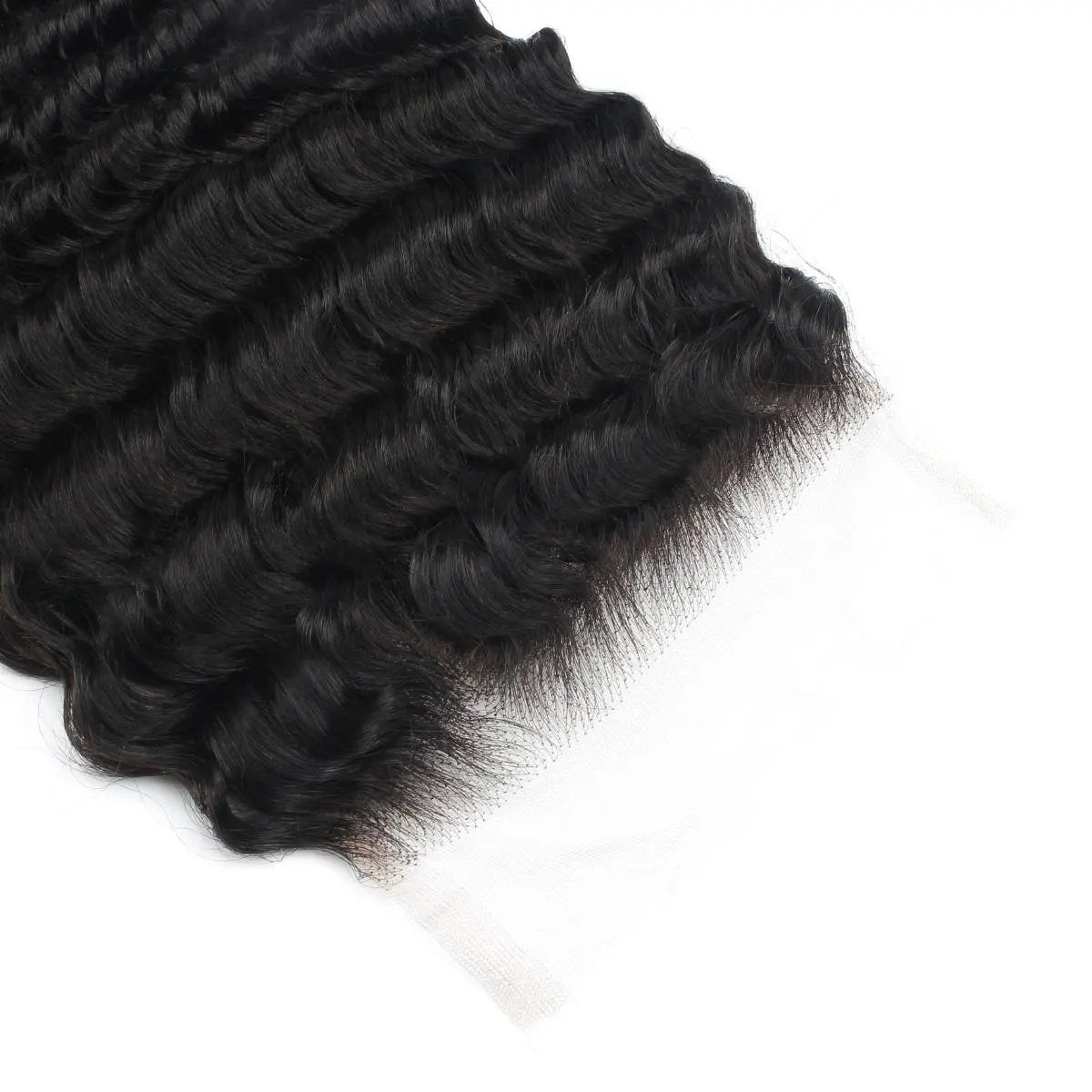 Deep Wave 6x6 HD lace human hair closure by THE HAIR PUSHER PREMIUM LUXE HAIR, showcasing detailed deep wave pattern and lace closure.