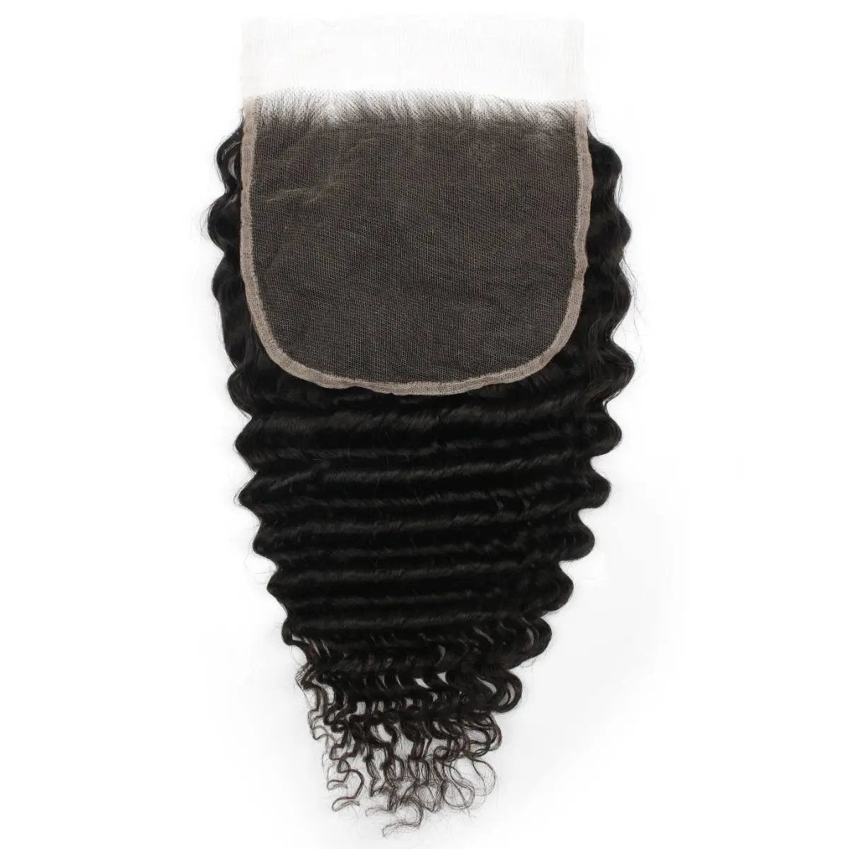 Deep Wave 6x6 HD lace human hair closure by THE HAIR PUSHER PREMIUM LUXE HAIR, showing detailed textured lace and hair strands.