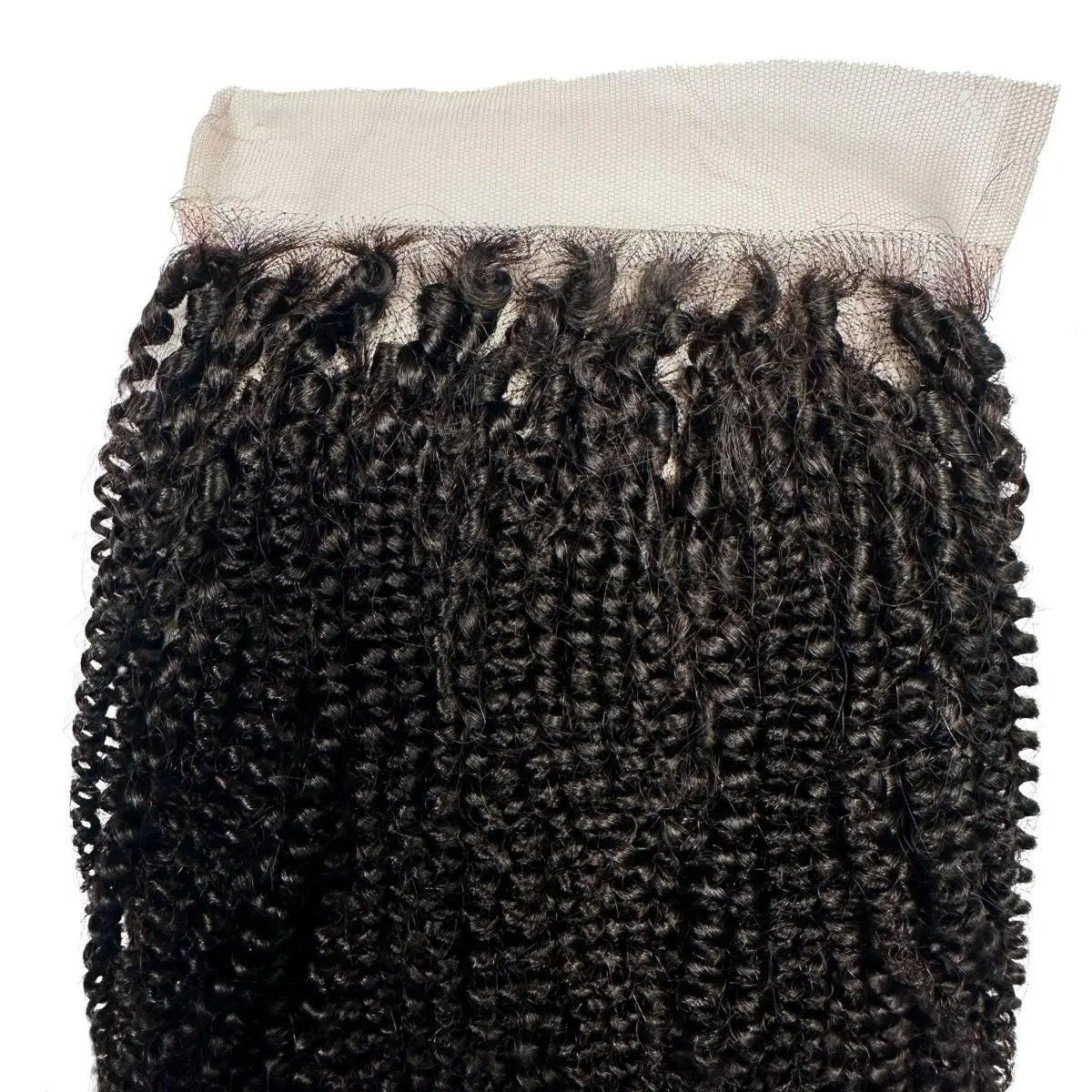 Afro Kinky 6x6 HD lace human hair closure by THE HAIR PUSHER PREMIUM LUXE HAIR, showcasing natural kinky textured closure with lace detail.