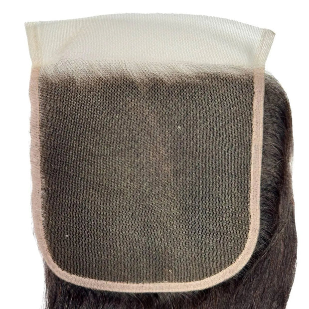 Yaki straight 6x6 HD lace human hair closure by THE HAIR PUSHER PREMIUM LUXE HAIR, showcasing natural straight hair with lace closure.