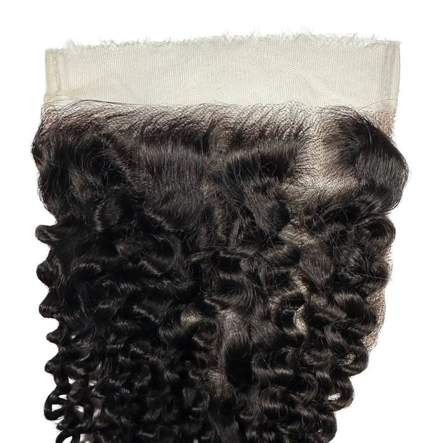 Kinky Curly 6x6 HD lace human hair closure from THE HAIR PUSHER PREMIUM LUXE HAIR, showcasing detailed lace and curly hair texture.