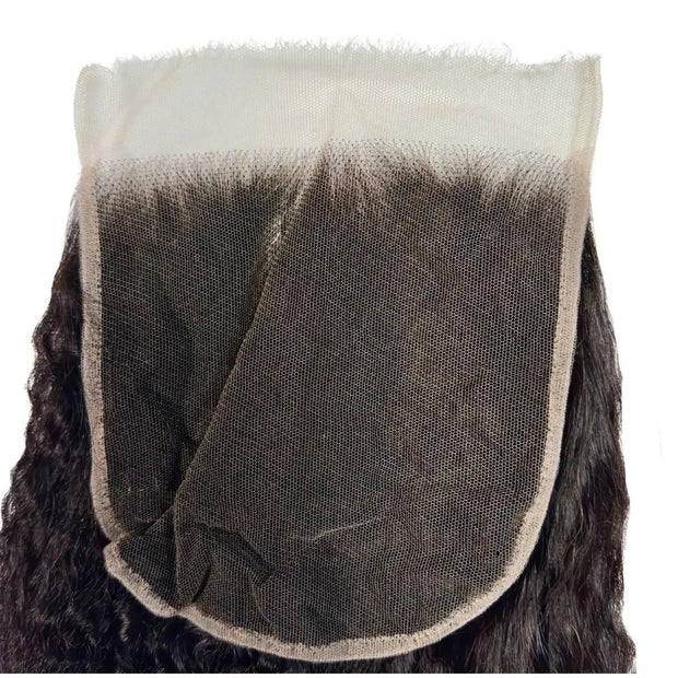 Kinky straight 6x6 HD lace human hair closure from THE HAIR PUSHER PREMIUM LUXE HAIR, showing detailed lace and straight hair texture.