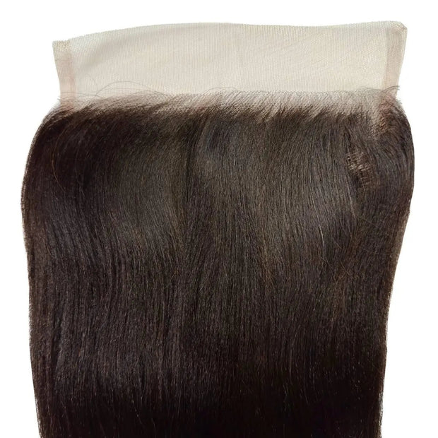 Yaki straight 7x7 HD lace human hair closure from THE HAIR PUSHER PREMIUM LUXE HAIR, showcasing natural hair texture and lace closure detail.