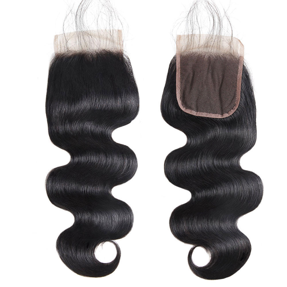 Jet black 7x7 HD lace human hair closure with body wave texture by Private Label, showing close-up of the lace and hair waves. The Hair Pusher