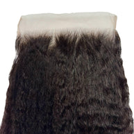 Kinky straight 7x7 HD lace human hair closure from THE HAIR PUSHER PREMIUM LUXE HAIR, showcasing a natural hairline and lace detail.