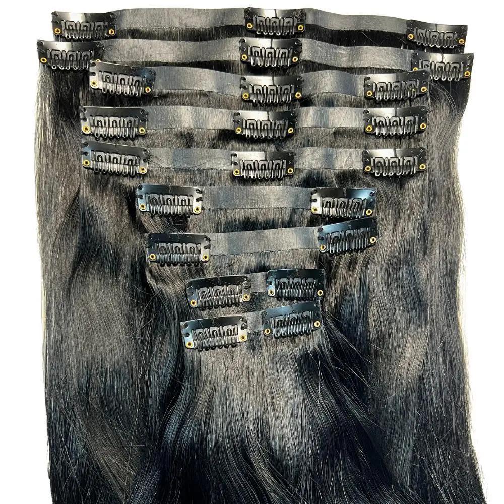 Natural Black Seamless Clip-In 100% Human Hair Extensions The Hair Pusher