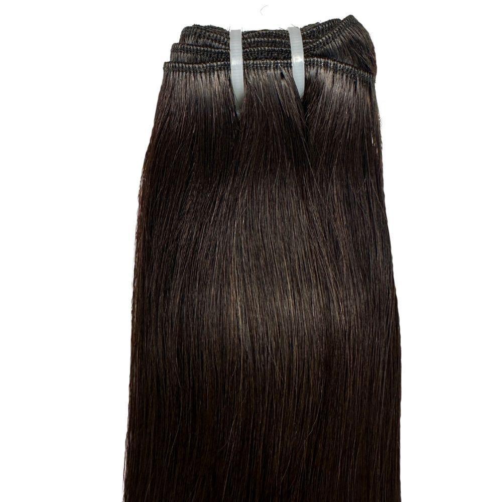Raw natural black straight human hair bundles from THE HAIR PUSHER PREMIUM LUXE HAIR, showcasing smooth, straight texture and full length.