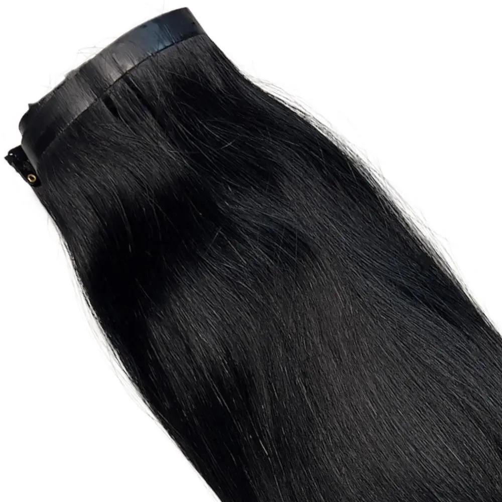 Jet Black Seamless Clip-In 100% Human Hair Extensions Private Label