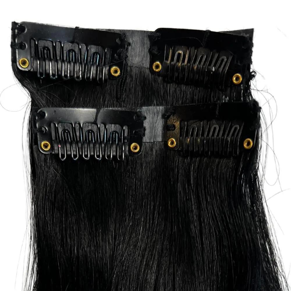 Jet Black Seamless Clip-In 100% Human Hair Extensions Private Label