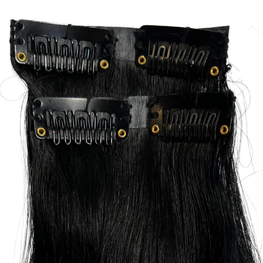 Jet Black Seamless Clip-In 100% Human Hair Extensions Private Label