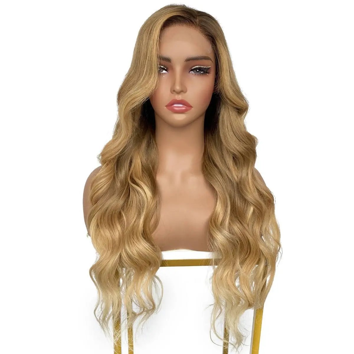 Honey blonde ombre wavy 5x5 HD lace closure wig, 26 inches, 180% density, by THE HAIR PUSHER PREMIUM LUXE HAIR.