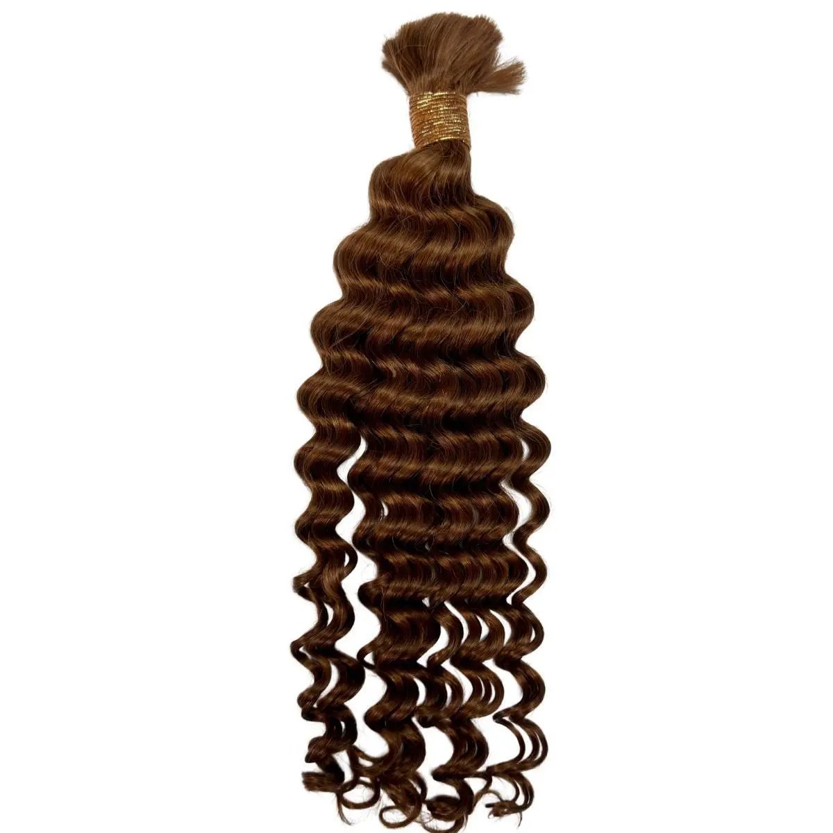 Auburn deep wave 100% human braiding hair extensions by THE HAIR PUSHER PREMIUM LUXE HAIR, styled in loose deep waves.