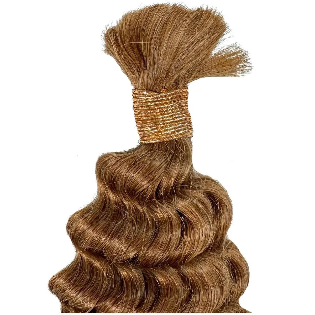 Auburn deep wave bulk hair extensions by THE HAIR PUSHER PREMIUM LUXE HAIR, showing vibrant auburn color and textured deep wave style.