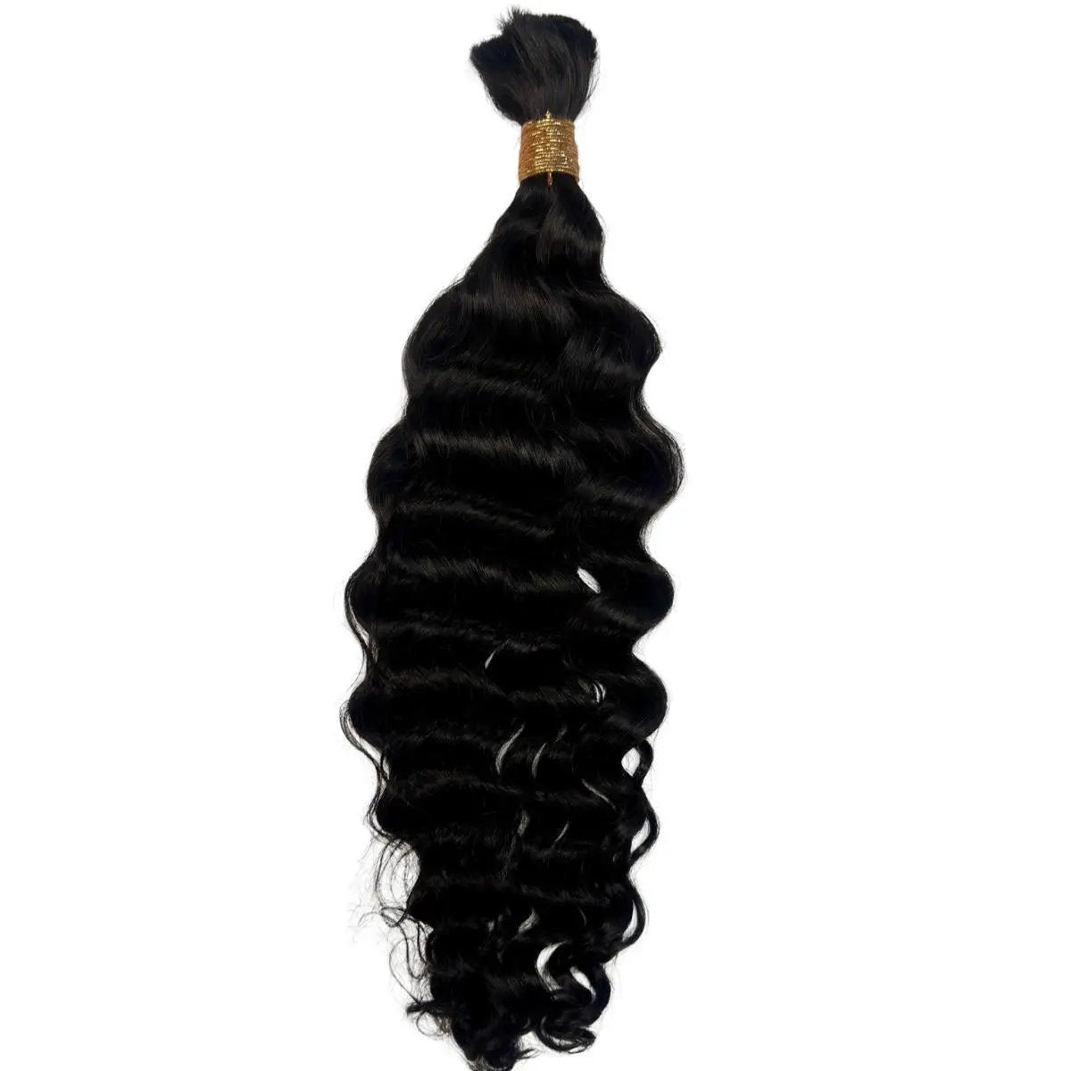 Beach Wave bulk 100% human braiding hair extensions by THE HAIR PUSHER PREMIUM LUXE HAIR, showing textured beach wave style.