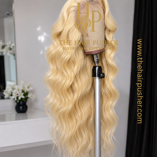 28" Platinum Blonde Loose Wave HD Lace Front Wig | 613 Premium Human Hair | Glueless Luxury Wig