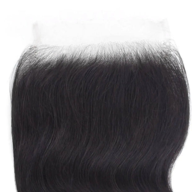 Body Wave 5x5 HD lace human hair closure from THE HAIR PUSHER PREMIUM LUXE HAIR, showcasing natural wave pattern and lace closure detail.