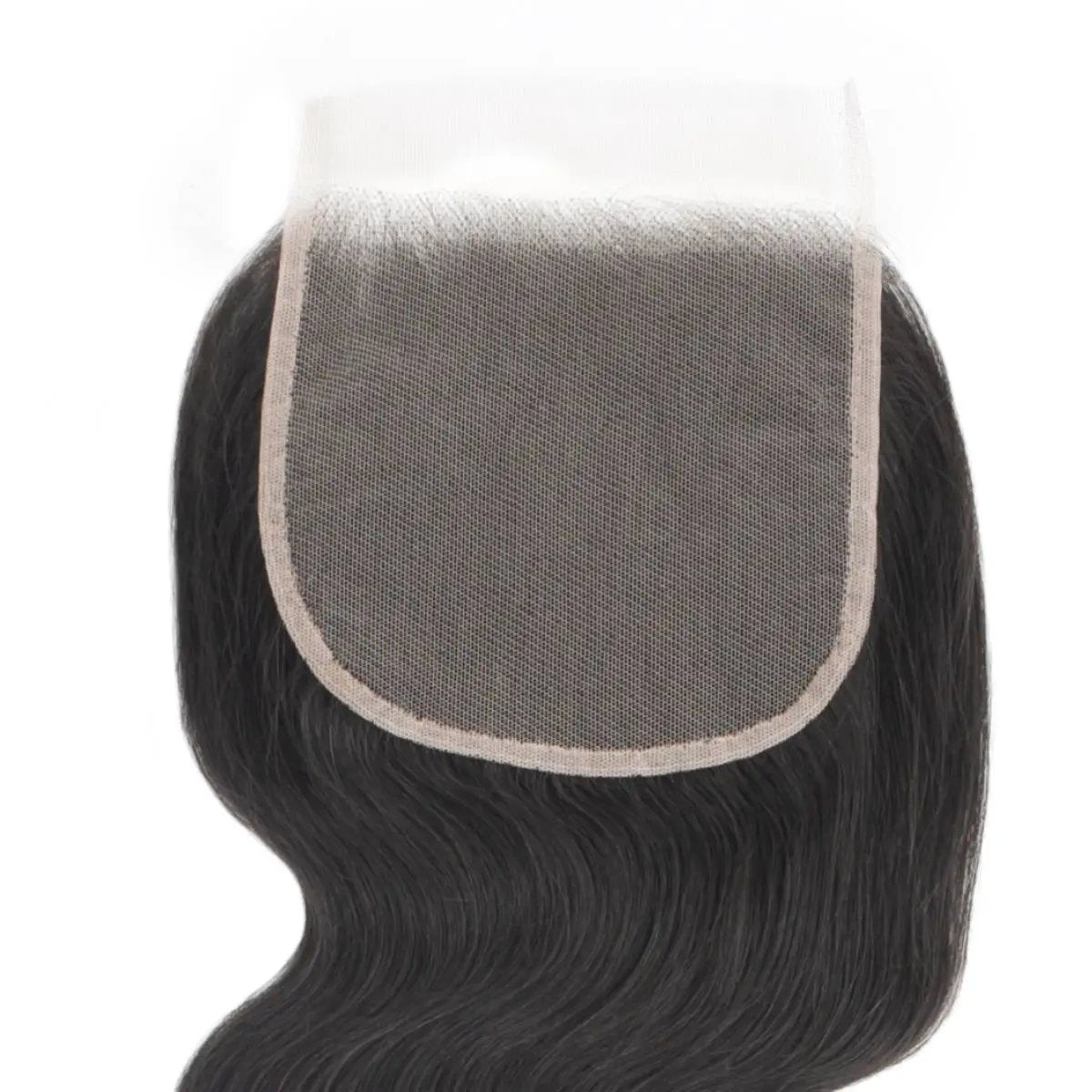 Body Wave 5x5 transparent lace human hair closure by THE HAIR PUSHER PREMIUM LUXE HAIR, shown from the back.