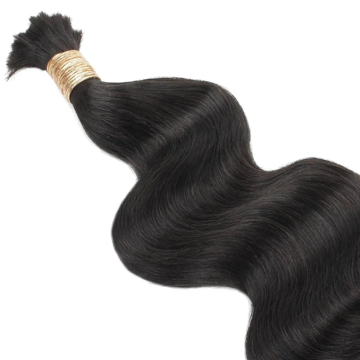 Body wave bulk 100% human braiding hair extensions by THE HAIR PUSHER PREMIUM LUXE HAIR, showing smooth, wavy hair strands.