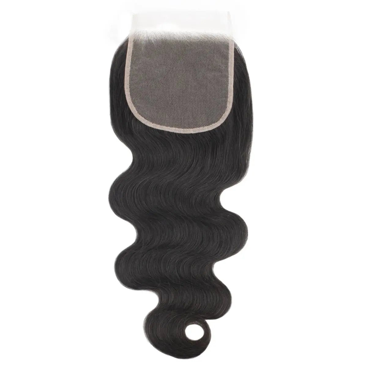 Body Wave 5x5 transparent lace human hair closure by THE HAIR PUSHER PREMIUM LUXE HAIR, showcasing the natural wave pattern and lace detail.