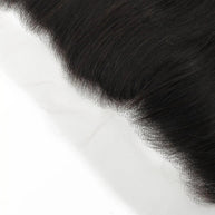 Brazilian straight 13x4 HD lace human hair frontal extension from THE HAIR PUSHER PREMIUM LUXE HAIR, showcasing natural straight hair and lace detail.