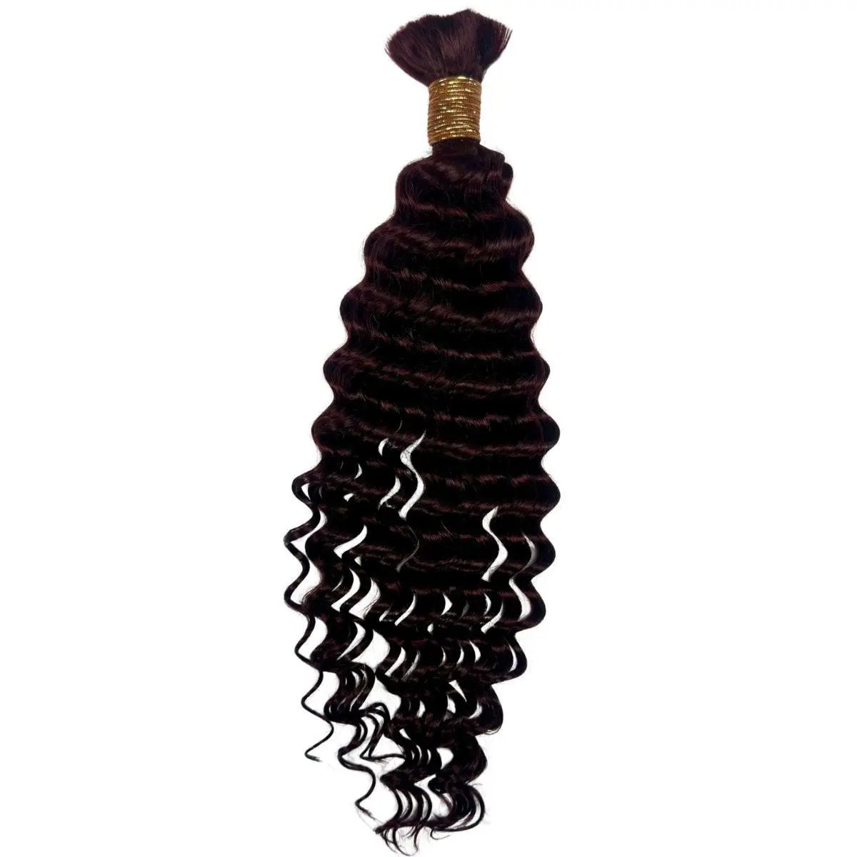 Burgundy deep wave 99J bulk braiding hair by THE HAIR PUSHER PREMIUM LUXE HAIR, 16 and 20 inches, 100% human hair extension