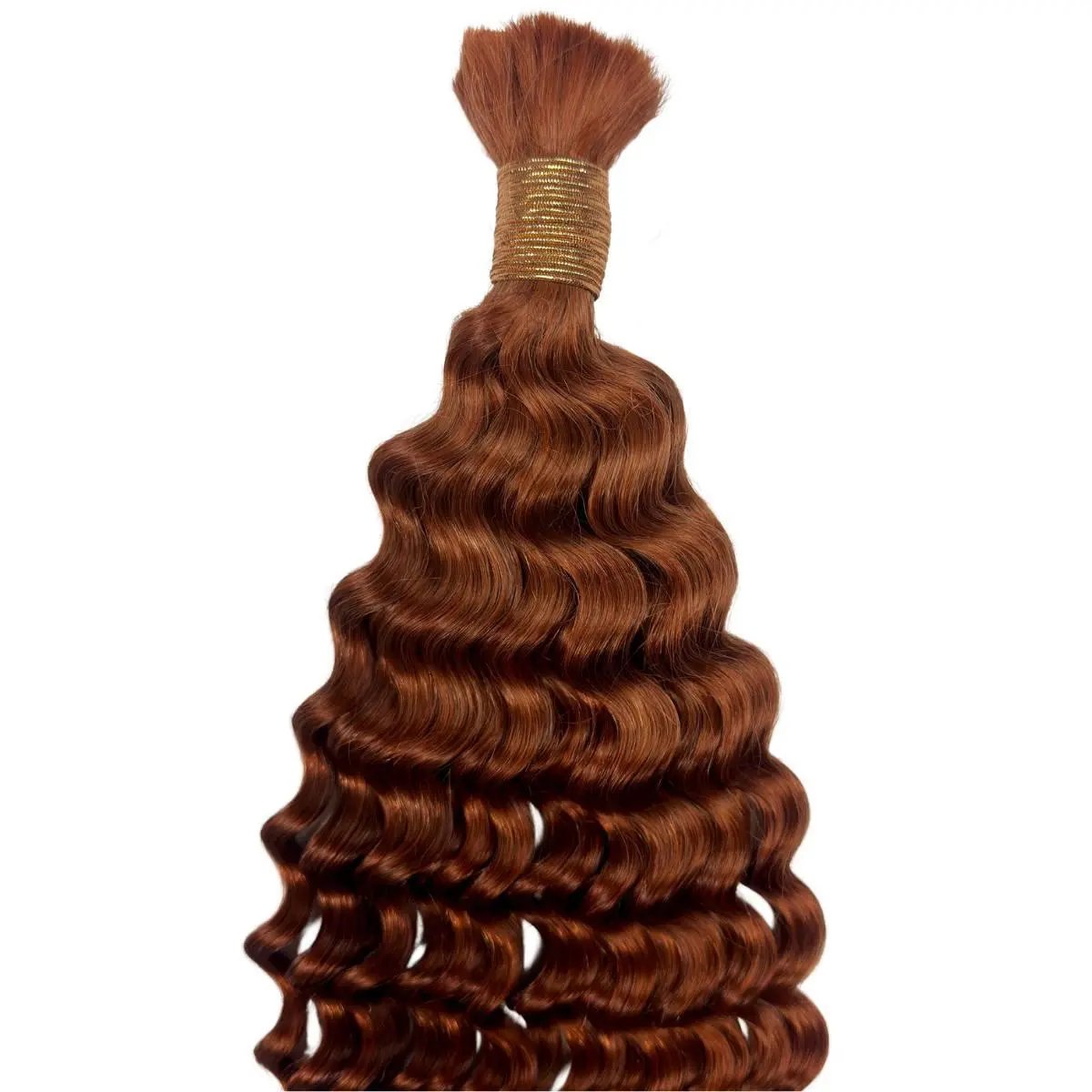 Copper deep wave braiding hair by THE HAIR PUSHER PREMIUM LUXE in 16 and 20 inches, made of 100% human hair, bulk style.