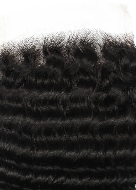 Deep Wave 6x6 HD lace human hair closure from THE HAIR PUSHER PREMIUM LUXE HAIR, showing detailed deep wave pattern and lace front.