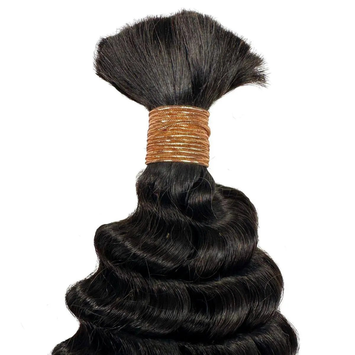 Deep Wave bulk human braiding hair in 16, 20, and 24 inches, natural 1B color, by THE HAIR PUSHER PREMIUM LUXE HAIR.