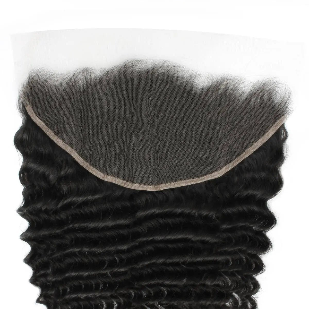 Deep wave 13x6 HD lace human hair frontal extension from THE HAIR PUSHER PREMIUM LUXE HAIR, showing detailed lace and wave pattern.
